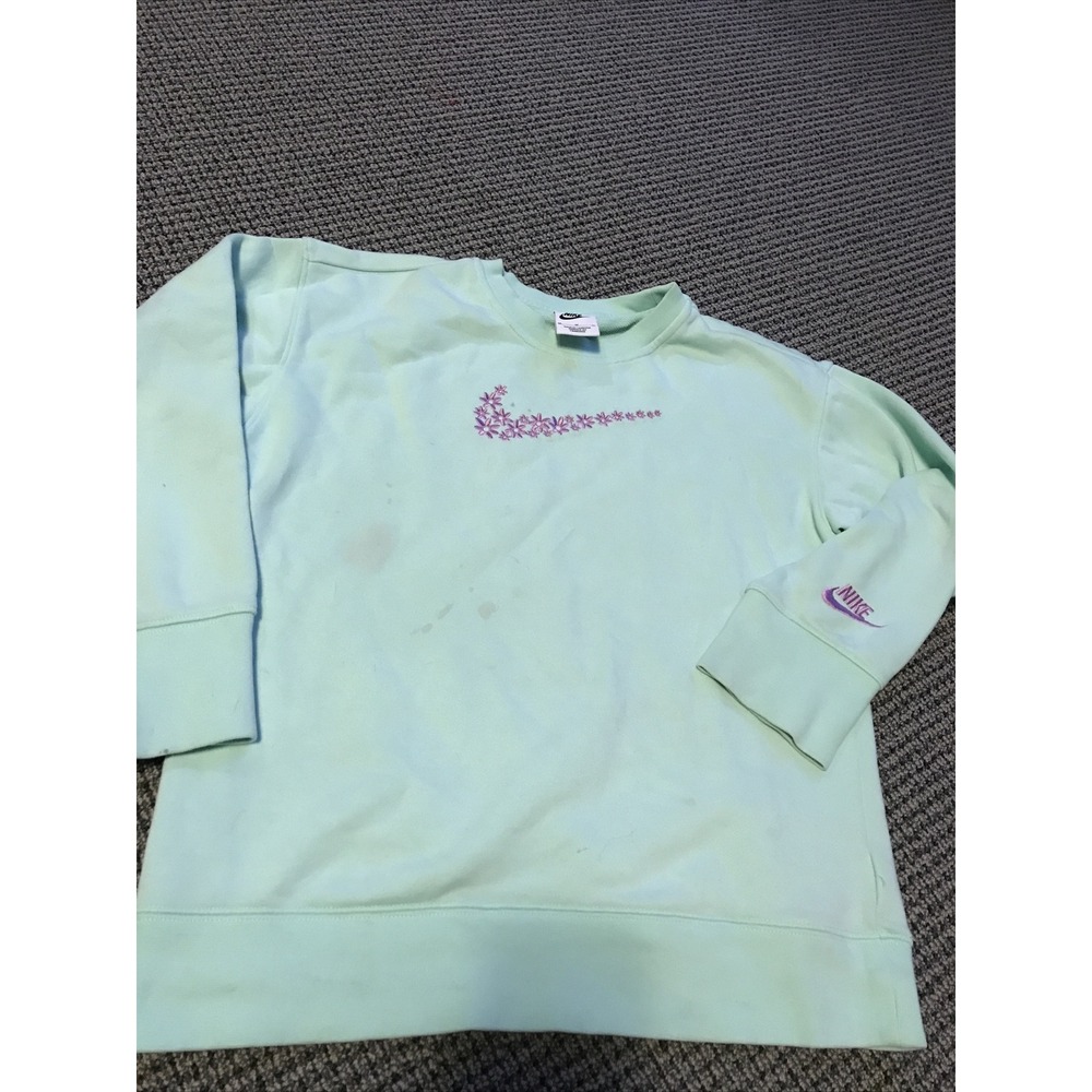 Nike Embroidered Flower Swoosh Sweatshirt‎ Womens Medium Green Pullover Floral